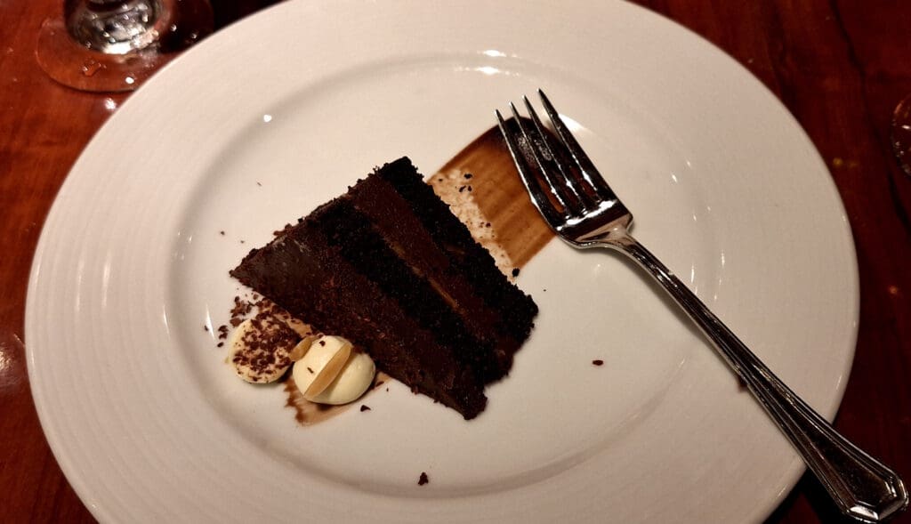 a plate with a piece of cake and a fork