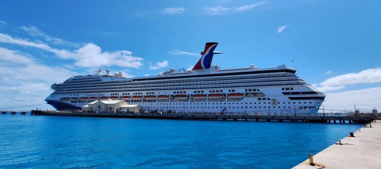 a cruise ship docked in a harbor