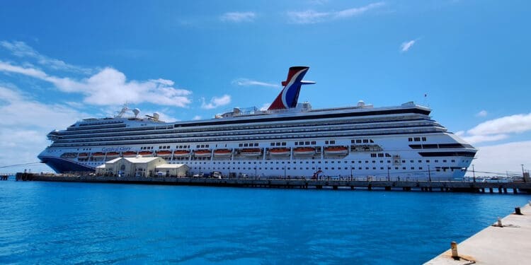 a cruise ship docked in a harbor