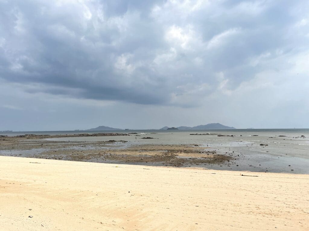 a beach with rocks and water