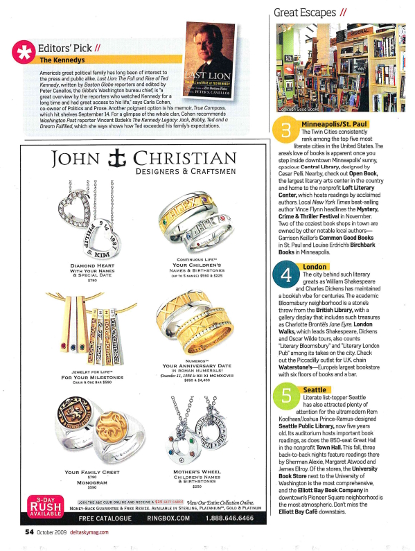 a magazine page with a book and jewelry
