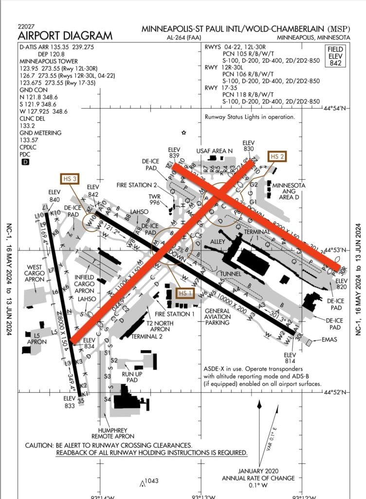 A diagram of runway construction at Minneapolis-St. Paul International Airport (MSP)