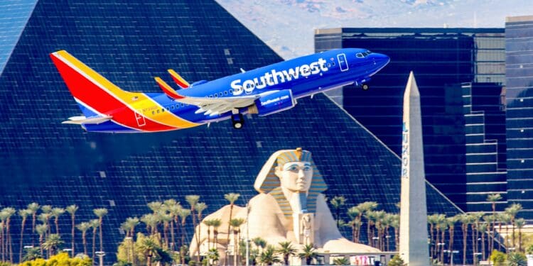 Las Vegas, NV, USA- November 3, 2014: Boeing 737 Southwest Airlines takes off from McCarran International Airport in Las Vegas, NV on November 3, 2014. Southwest is a major US airline and the world's largest low-cost carrier. It is the largest operator of the 737 worldwide.