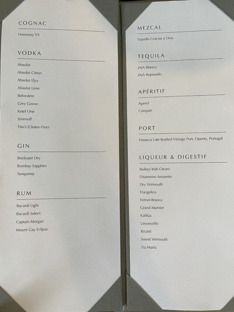 a menu with black text