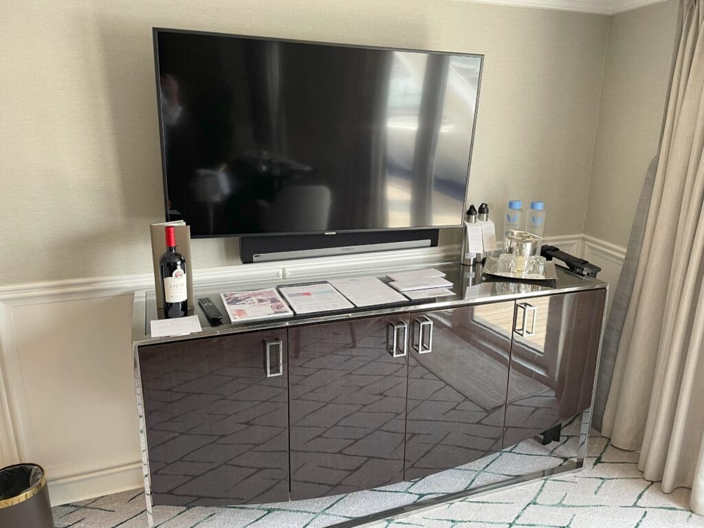 a tv on a cabinet