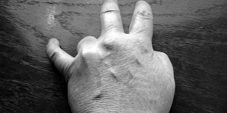 a hand on a table