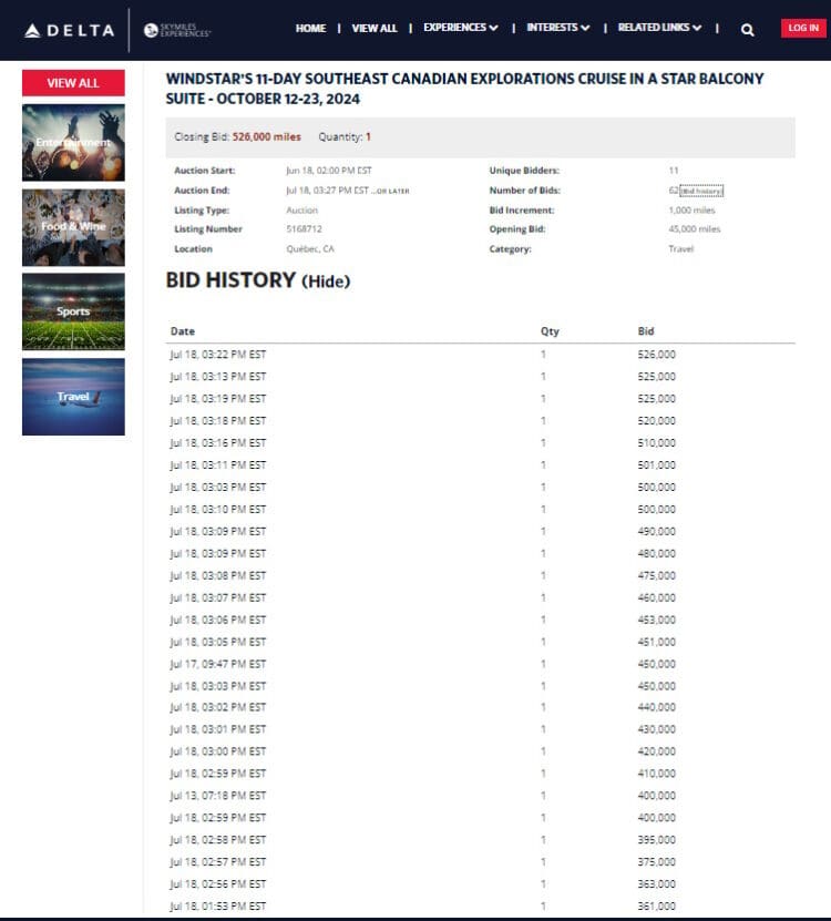 Are Delta Skymiles Auctions a Good Deal for Cruises? What Kind of Points Value do You Get?