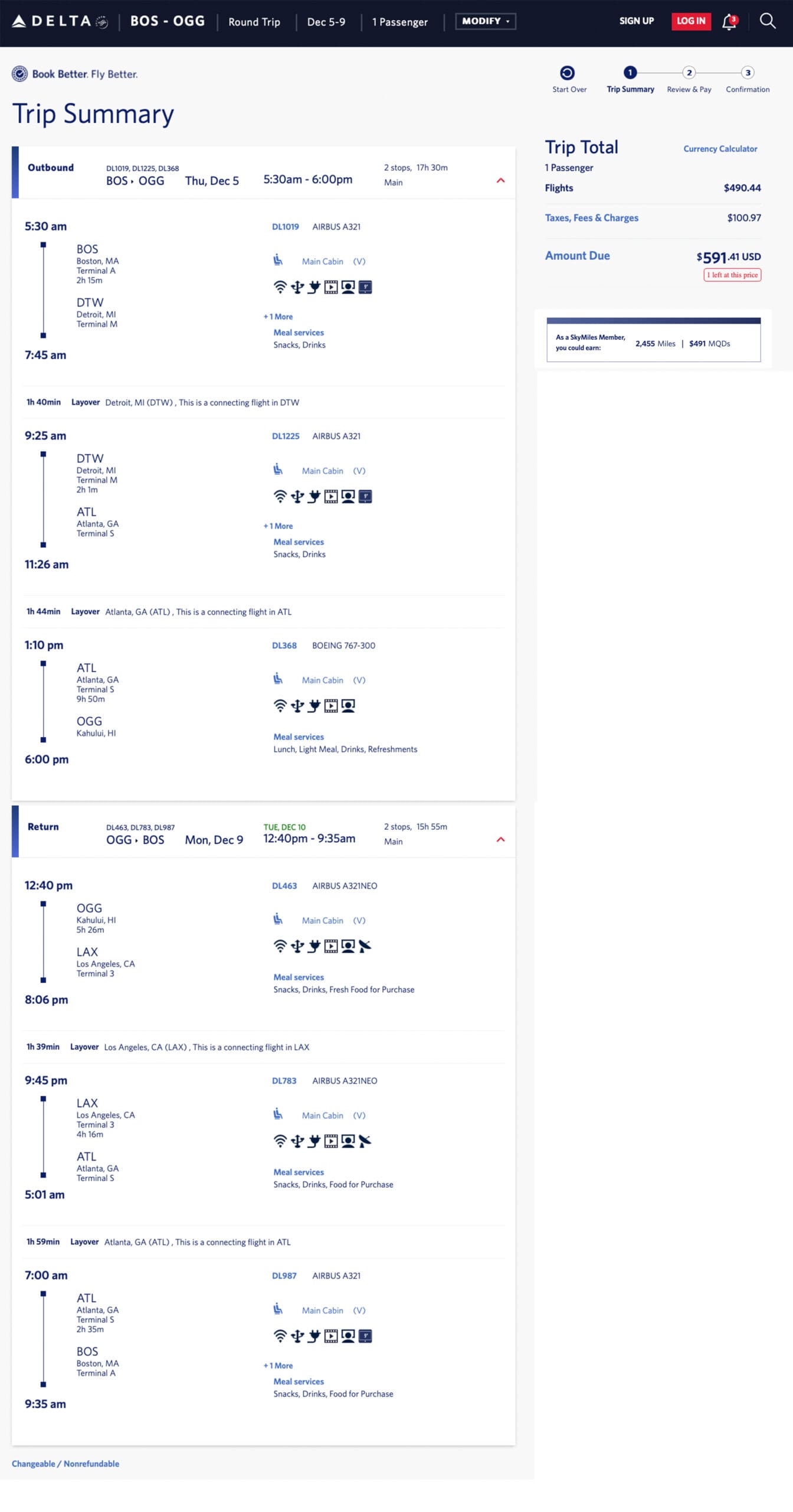 Boston to Maui long weekend Delta mileage run