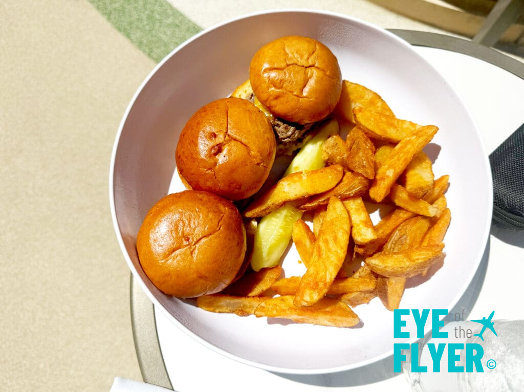 Cheeseburger sliders poolside at The Palazzo in Las Vegas. These were purchased using a Fine Hotels + Resorts food and beverage credit.