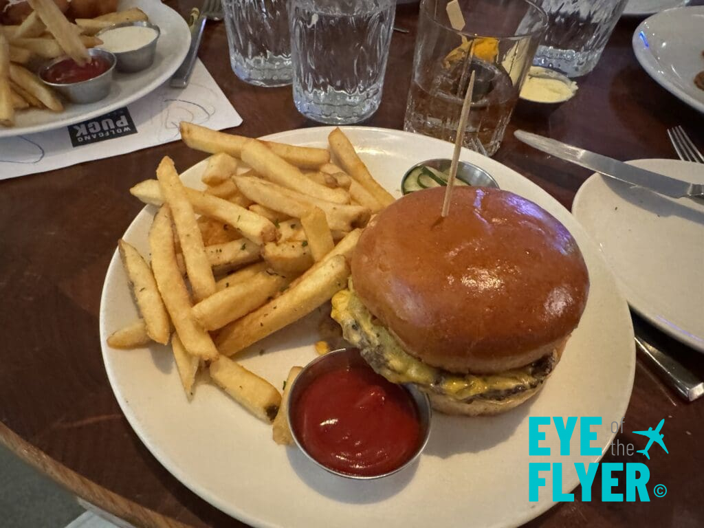 Wagyu burger and fries at Wolfgang Puck Bar & Grill at the MGM Grand Las Vegas