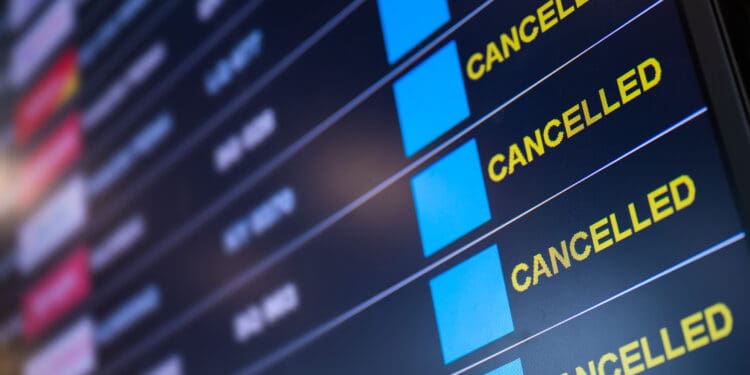 Airport lockdown, Flights canceled on information time table board in the airport