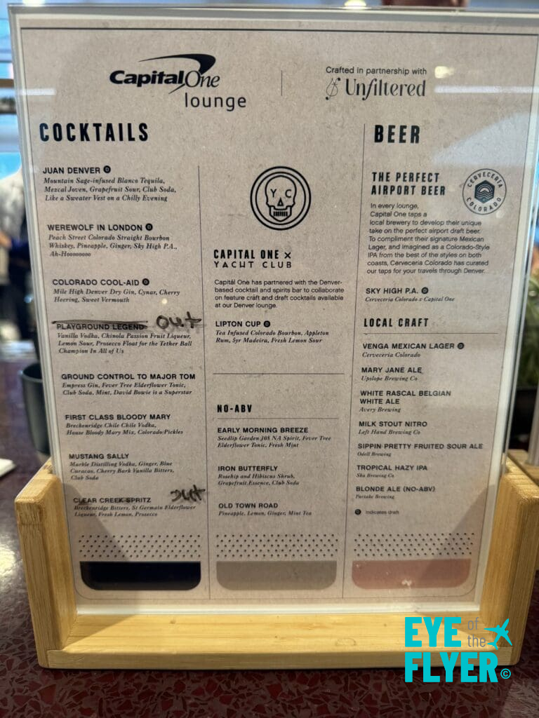 Cocktail menu at the Capital One Lounge at Denver International Airport (DEN) 