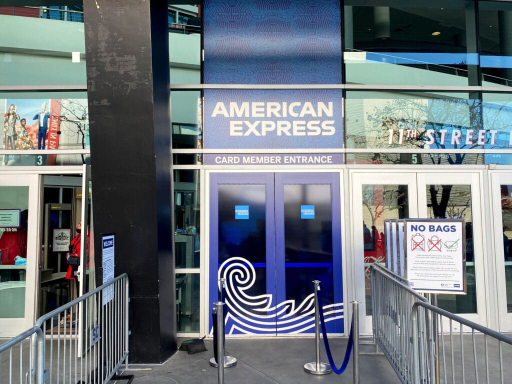 American Express card member entrance at STAPLES Center (now Crypto.com Arena) in Los Angeles, California.