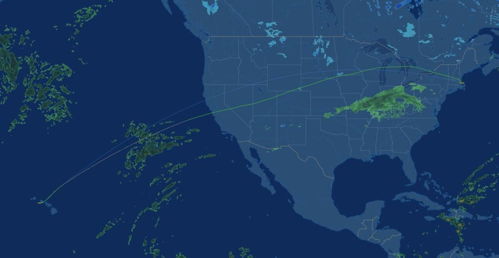 Flight path of Delta Air Lines' inaugural Boston to Honolulu flight.