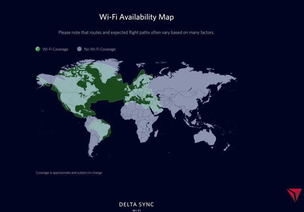 A map of Delta's WiFi coverage.