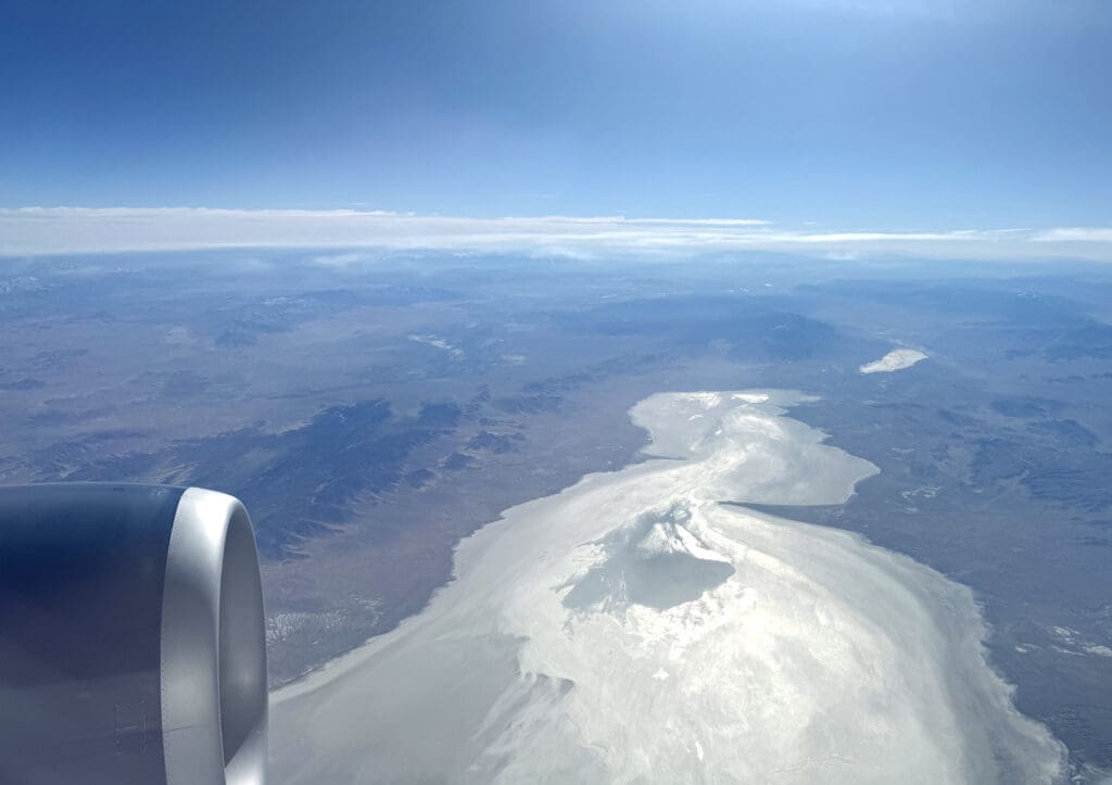 Sevier Lake in Utah, as seen from above during a Delta Air Lines flight.