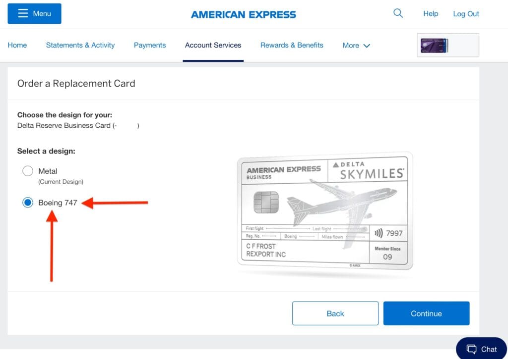 Order a Delta 747 Reserve card on Amex's website