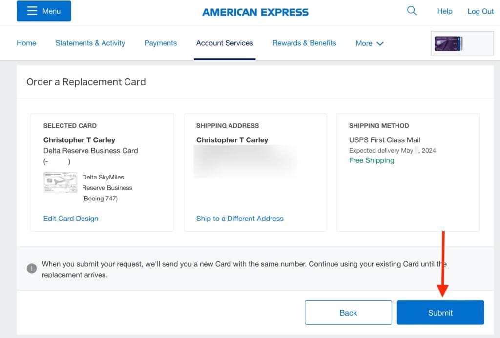Order a Delta 747 Reserve card on Amex's website
