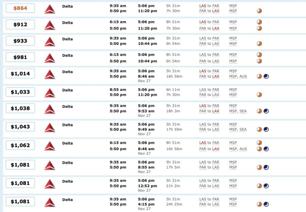 Roundtrips to Fargo, North Dakota