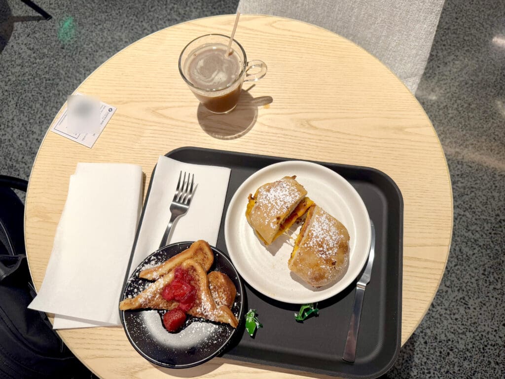 Breakfast sandwich and French toast at the Chase Sapphire Lounge by The Club at the San Diego International Airport (SAN)