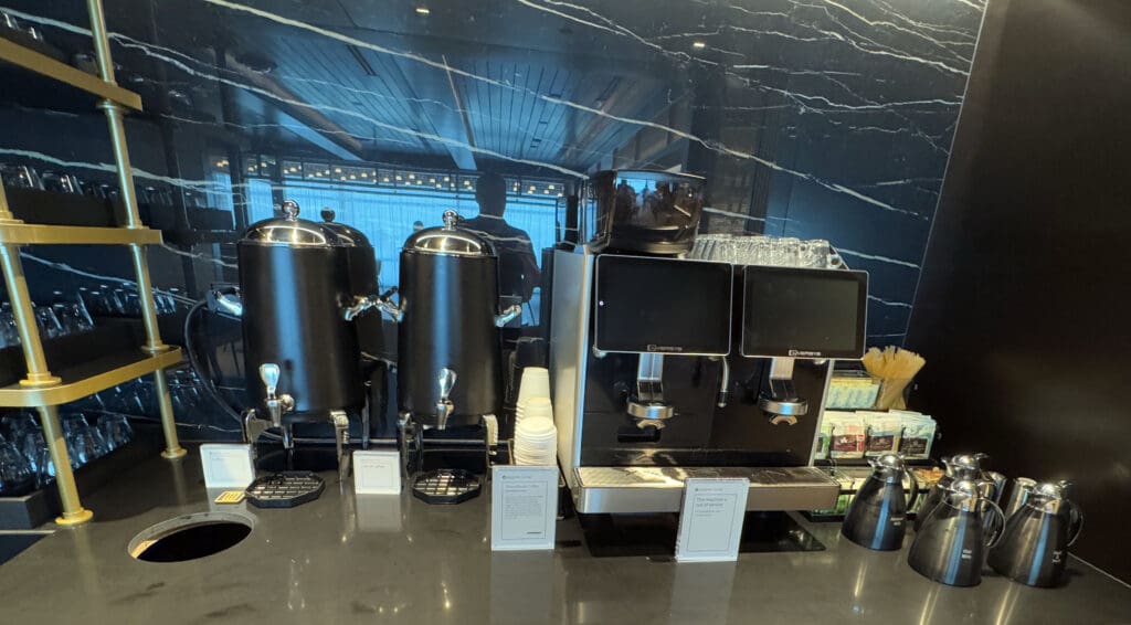 Beverage station inside the Chase Sapphire Lounge by The Club at the San Diego International Airport (SAN)