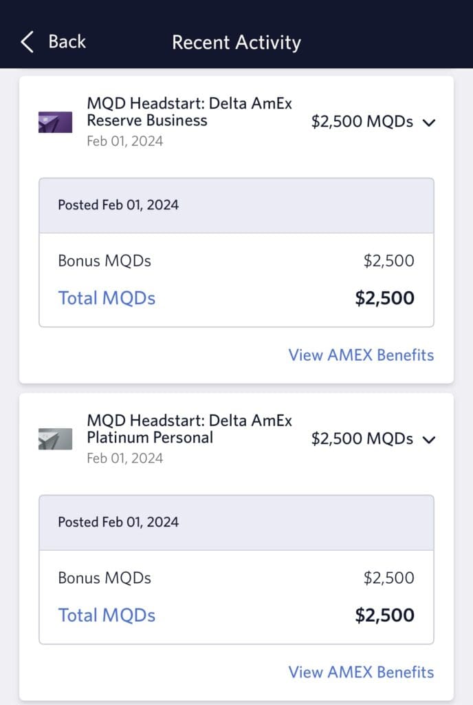 $5,000 Delta MQD earned from holding a Delta Platinum and Delta SkyMiles® Reserve Business American Express Card.