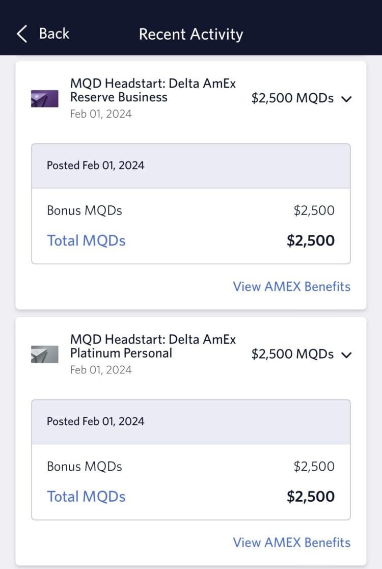 $5,000 Delta MQD earned from holding a Delta Platinum and Delta SkyMiles® Reserve Business American Express Card.