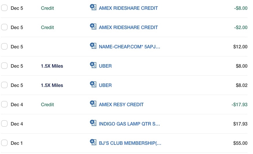 Charges on a Delta Amex Reserve Business Card.