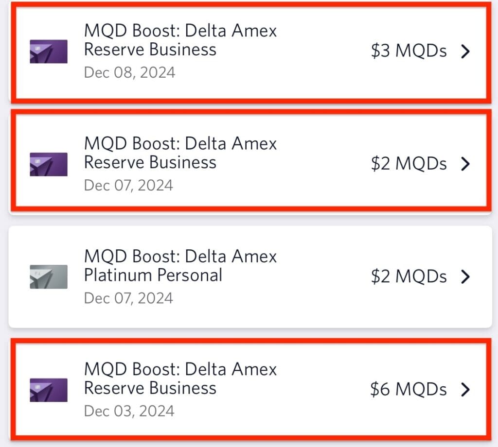 Delta MQD earnings for money spent on a Delta Amex Reserve Business Card.