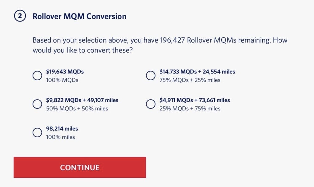 Delta rollover MQM conversion to MQD