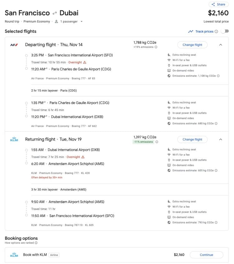 San Francisco to Dubai mileage run in November 2024
