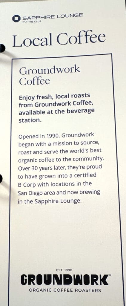 Bar menu at Chase Sapphire Lounge by The Club at the San Diego International Airport (SAN)