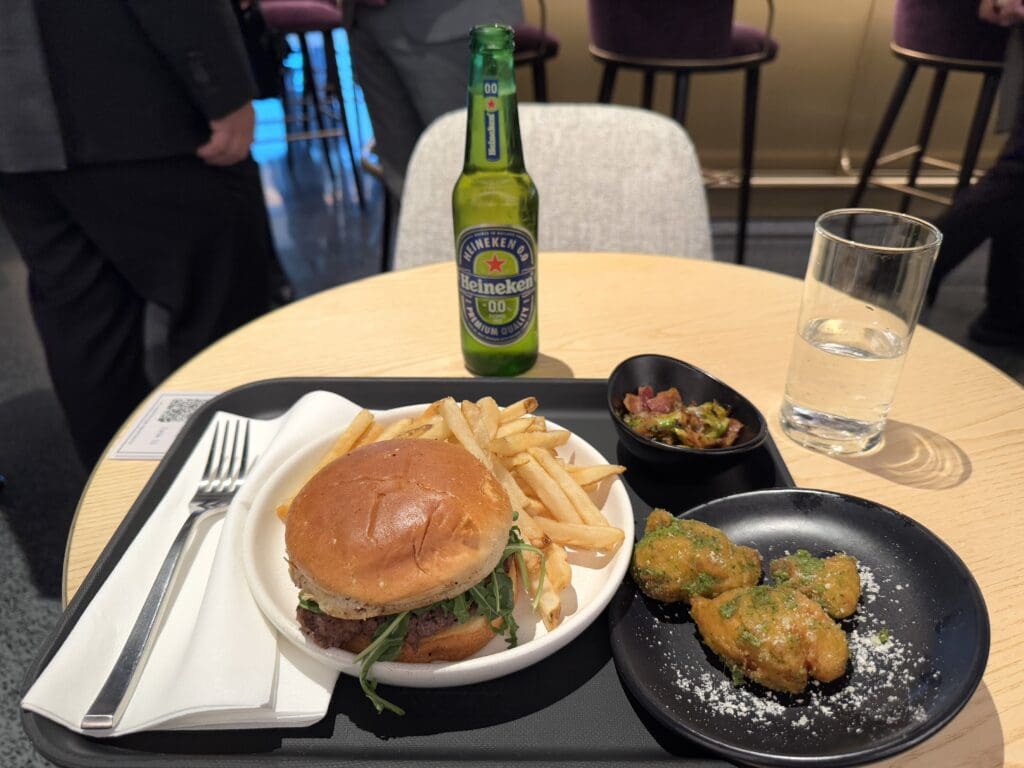 Sapphire Burger, chicken bites, and Brussels sprouts