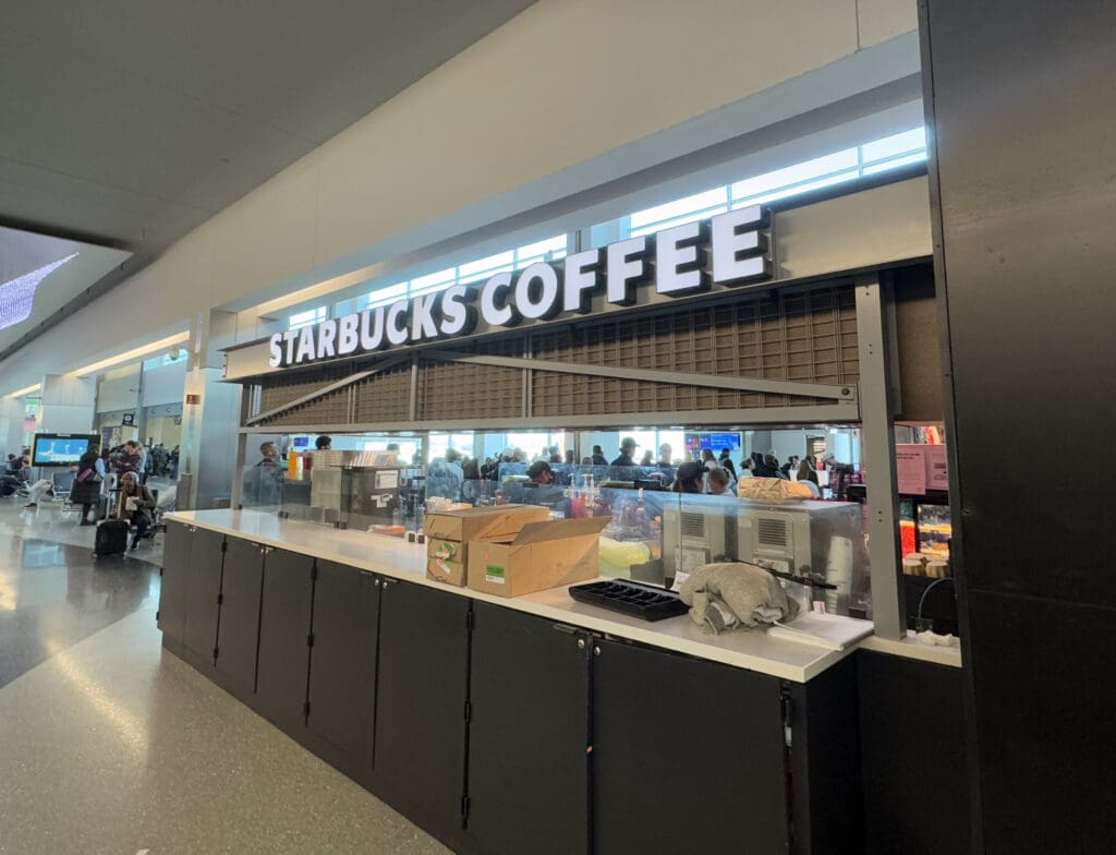 A Starbucks location across from the Chase Sapphire Reserve® Lounge in San Diego Airport, Terminal 2.