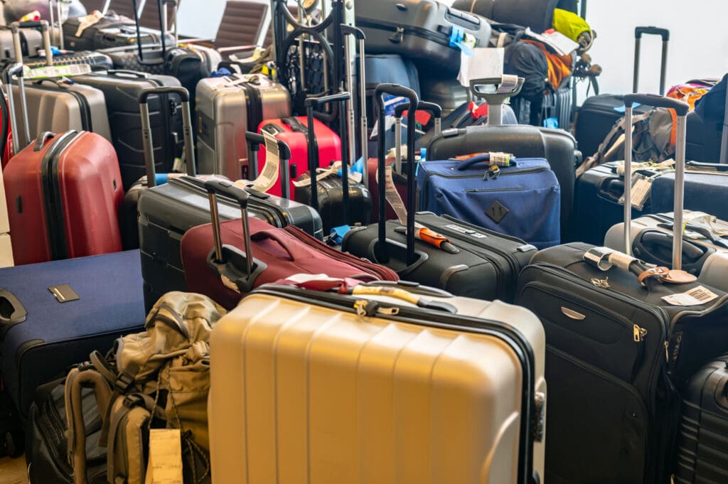 Lying luggage at an airport as an effect of the staff shortage of the ground personnel (©iStock.com/Ralf Geithe)