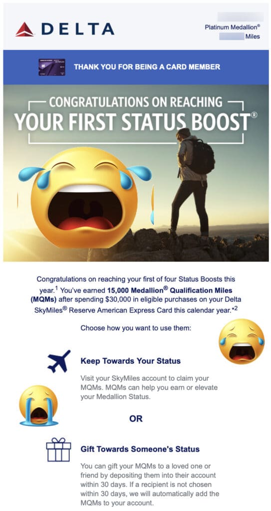 Delta Reserve Amex bonus MQM email