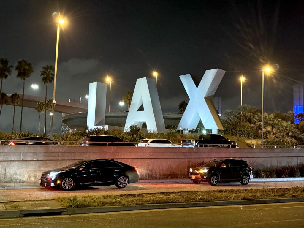 The LAX letters welcome passengers to Los Angeles International Airport in California.