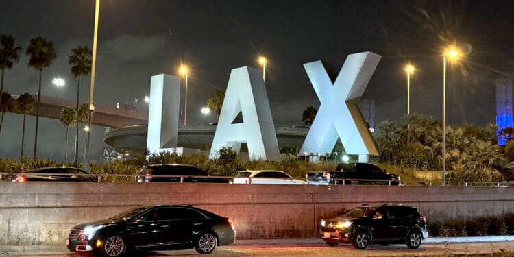 The LAX letters welcome passengers to Los Angeles International Airport in California.