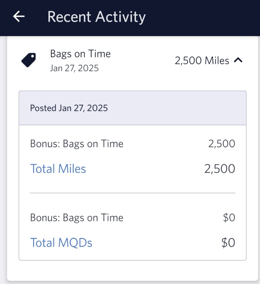 2500 free SkyMiles for delayed luggage