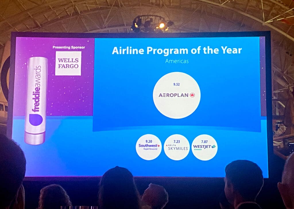 Air Canada Aeroplan is announced as the winner of the Airline Program of the Year (Americas) during the Freddie Awards at the Steven F. Uvdar-Hazy Center, Air and Space Museum in Chantilly, VA, on April 27, 2023. (©Chris Carley for Eye of the Flyer)