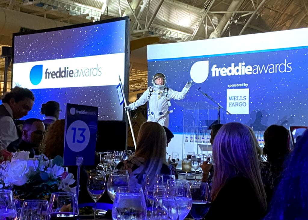 Boarding Area and Freddie Awards founder Randy Petersen speaks onstage during the Freddie Awards at the Steven F. Uvdar-Hazy Center, Air and Space Museum in Chantilly, VA, on April 27, 2023. (©Chris Carley for Eye of the Flyer)