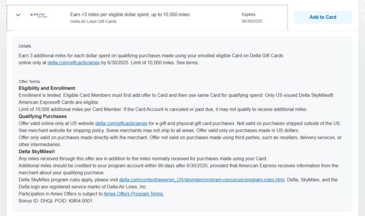 Earn Bonus Miles Purchasing Delta Gift Cards! (Targeted)