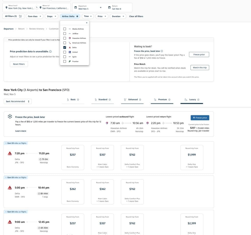 Booking a Delta Air Lines flight through Capital One Travel