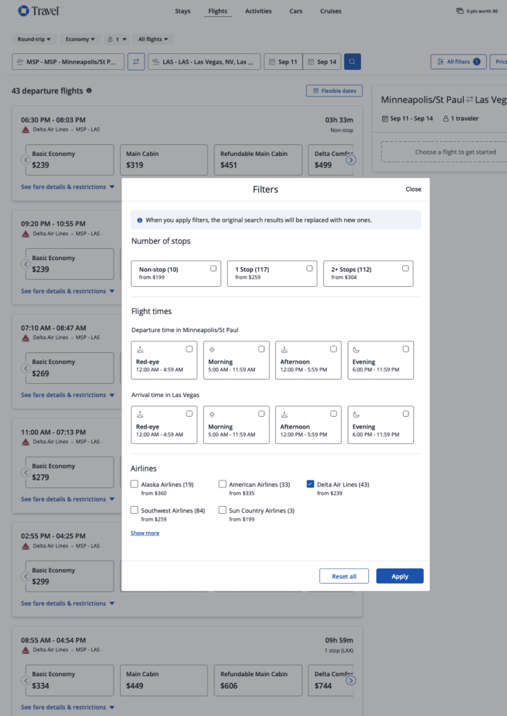 Booking a Delta Air Lines flight through Capital One Travel