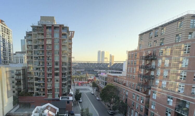 A view of Petco Park from the Hotel Indigo in San Diego, California.