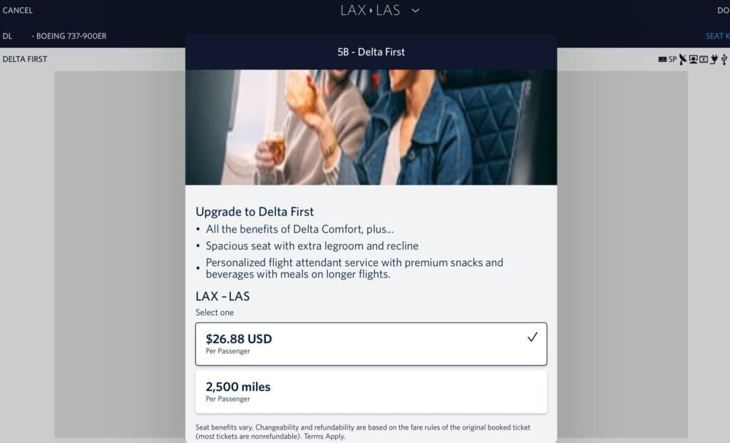 A Delta AIr Lines upgrade offer to First Class for less than $27