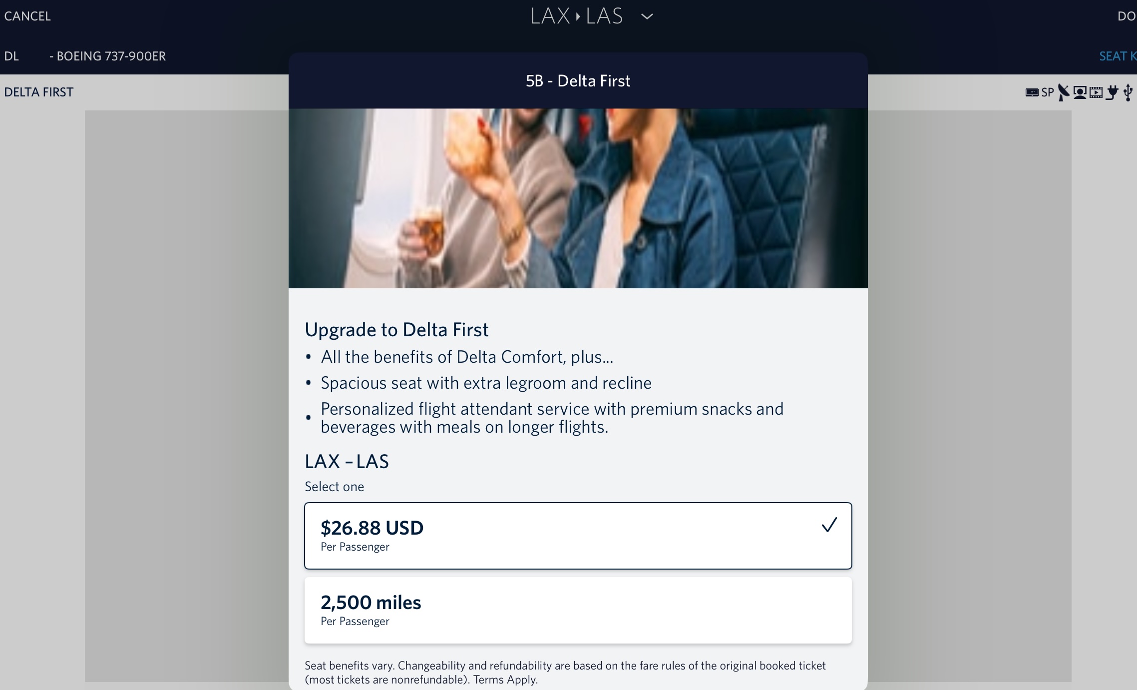 A Delta AIr Lines upgrade offer to First Class for less than $27