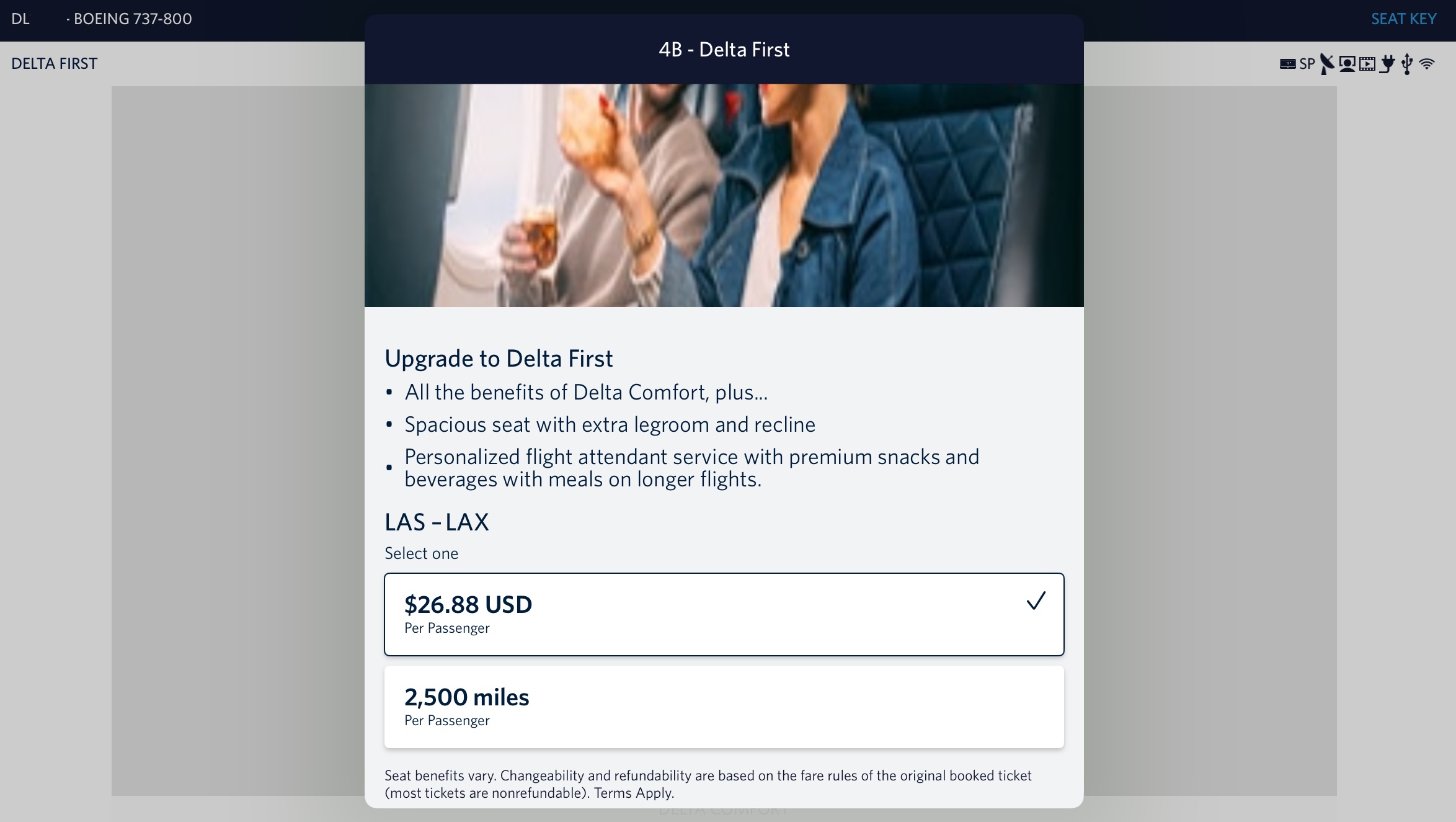 A Delta AIr Lines upgrade offer to First Class for less than $27
