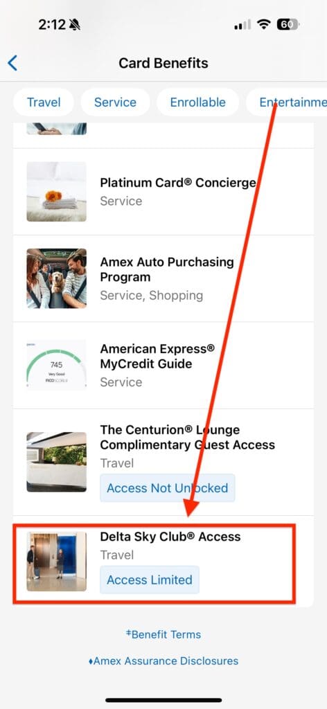 Delta Sky Club benefit on the Amex Platinum