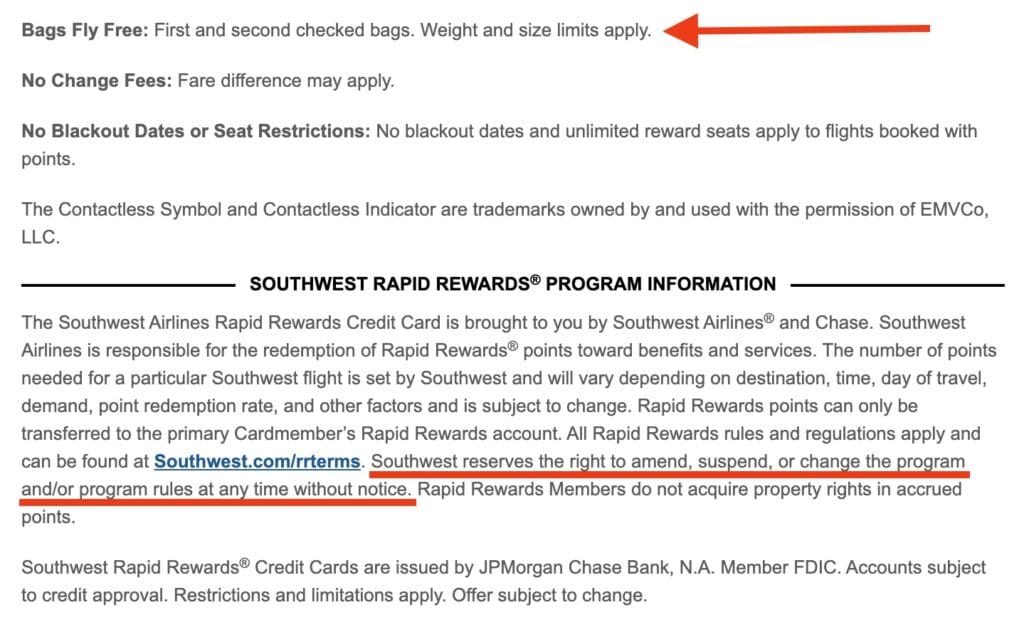 Southwest Rapid Rewards credit card luggage policy as of March 11, 2025.